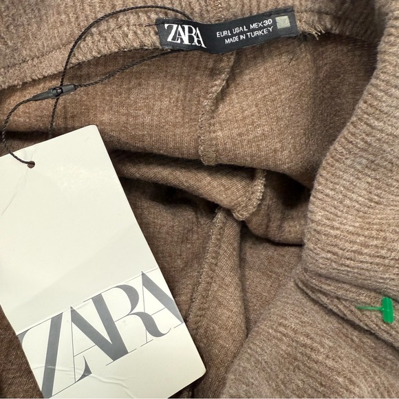 NWT Zara Wide Leg High Rise Knit Pants Women’s L Tall Fleece Cotton Winter Brown - Picture 6 of 12